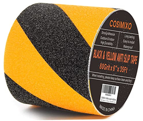 COSIMIXO 6 x 35Ft Black&Yellow Heavy Duty Anti Slip Tape for Stairs Outdoor/Indoor Waterproof Grip Tape Safety Non Skid Roll for Stair Steps Traction Tread Staircases Anti-Slip Strips