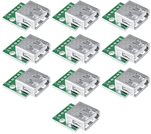 JZK 10x USB 2.0 Type A Female Socket Breakout Board, USB to DIP 2.54mm Pitch Adapter Connector, Great for DIY USB Power Supply, Breadboard Design