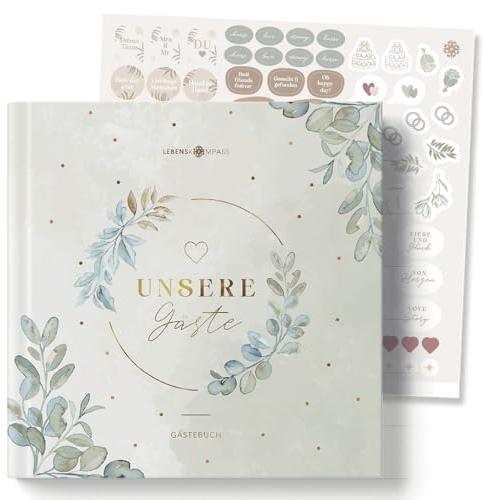 Lebenskompass® Gästebuch Hochzeit Forever Hochzeitsbuch mit interaktiven Seiten zum ausfüllen & inklusive Sticker - Stabiles Hardcover mit Goldveredelung
