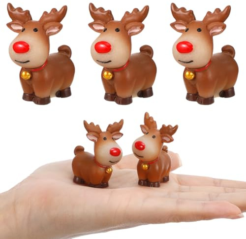 Homoyoyo 5 Pcs Reindeer Miniature Figurines,Mini Reindeer Statue for Christmas Multi-style Desktop Cake Topper Garden Ornaments