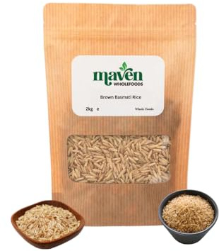 Maven Wholefoods Brown Basmati Rice 2kg | GMO Free | Vegan | Natural | Source of Protien | Suitable for Vegetarian | Easy to Cook | Packed Fresh in Resealable Bags (2kg)