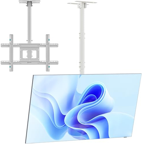 ONKRON Ceiling TV Mount 32-80 Inch up to 68.2 kg, max VESA 600x400, N1L-W | Ceiling TV bracket, height adjustable up to 1584 mm, tilting, swivelling, cable management, hotels, cafés & retail, white