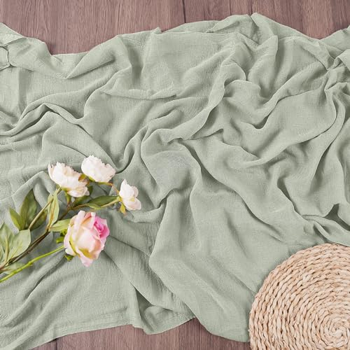 AUAUY Modern Gaze Rustikal Tischläufer Käsetuch Waschbar Waschbar Musselin Dekostoff-Grün