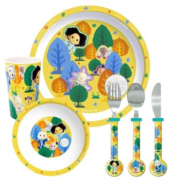 Moon and Me Kids 6 Piece Reusable Dinner Set - Plate/Bowl/Cup/Knife/Fork/Spoon - Childrens Dinnerware Tableware Cutlery Set