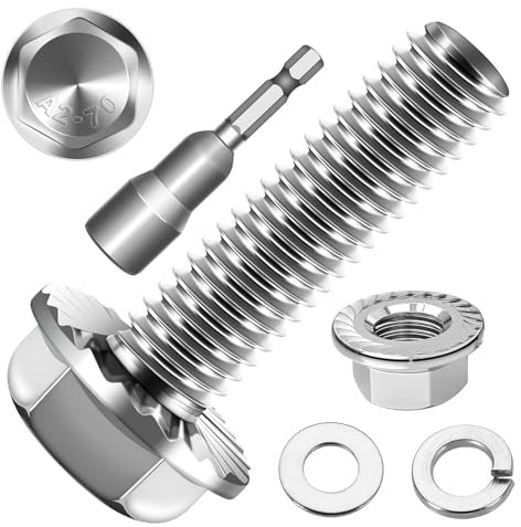Lot de 10 vis à tête hexagonale M6 x 25 en acier inoxydable A2 V2A, à six pans extérieurs, filetage complet, rondelles, rondelles à ressort et écrous/vis avec embout hexagonal magnétique
