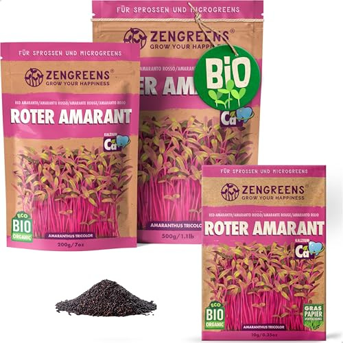 ZenGreens® - EKO Röd amarant Frön - Välj mellan 10, 200g och 500g - Röd amarant Frön med en grobarhet på över 97 procent - Groddar av Röd amarant Frön - Microgreens