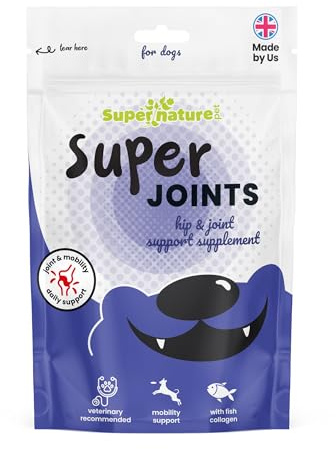 Supernature Super Joints Hip & Joint Support Supplement for Dogs 150g | Natural Mobility Aid, High in Collagen, Veterinary Approved, Manufactured in the UK | Joint-support powder with glucosamine, MSM, green-lipped mussel, turmeric, chondroitin, collagen and hyaluronic acid.