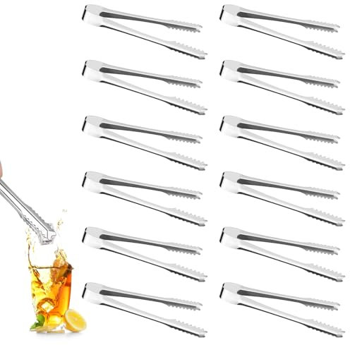MABAHON 12 Pcs Stainless Steel Ice Sugar Tongs,6 Inch Small Tong,Serving Tongs Buffet for Food Sweets Bread Cake Kitchen Wedding Party Bar Bucket