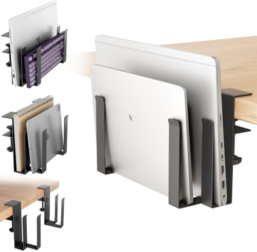 otuiaim Support Réglable Double pour Ordinateur Portable avec Pince pour Bureau - sans Perçage - Rangement Organisateur en Acier Inoxydable pour Ordinateurs Portable, Tablettes, Claviers