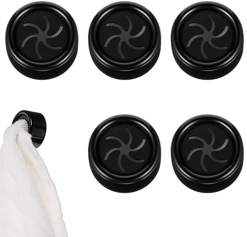 HJZHII 5 Stück runde selbstklebende Handtuchhaken, schwarzer Handtuchhaken zur Wandmontage, Geschirrtuchhalter Küchenhaken Handtuchhalter für Badezimmer, Küche, Zuhause, platzsparend(Spiraltyp)