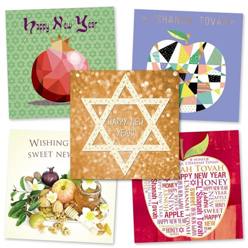 Assorted Jewish New Year Greeting Cards with Envelopes (Pack of 5)