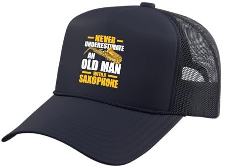 Old Man with a Saxophone Player Trucker Hat with Adjustable Mesh Back, Navy Blue
