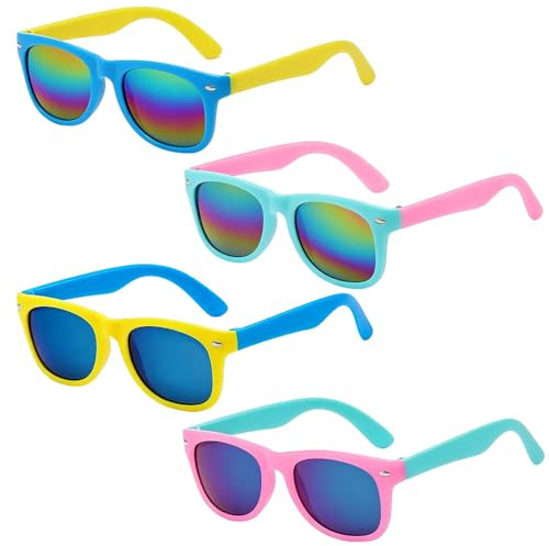Vaniika Kids Sunglasses, 4 Pcs Stylish Polarized Childrens Sunglasses Boys Girls Colored Flexible Frame Sunnies UV Protection for Toddlers Kids Party Outdoor Activities