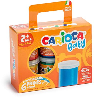 Carioca FINGER PAINT | KO032 - Set de Pintura de Dedos Super Lavable para niños a partir de 24 meses, Multicolor, 6 Botes de 80ml