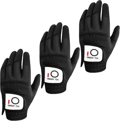 Gant De Golf Hommes Main Gauche Pour Golfeur Droitier Pluie PoignEe Paquet De 3，Gant De Golf Confortable Doux SynthEtique Taille S M L XL ML Blanc Noir (L--Main Gauche(Worn on Left Hand ), Noir)