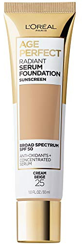 L'Oreal Paris Age Perfect Radiant Serum Foundation with SPF 50, Cream Beige, 1 oz