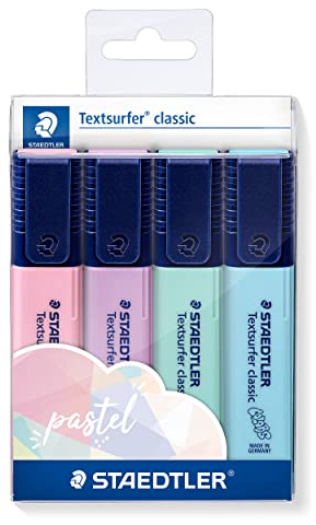 STAEDTLER Textmarker Textsurfer classic, hohe Qualität, mit großem Tintenspeicher für extra lange Markierleistung, Etui mit 4 Pastell-Farben, 364 CWP4PA