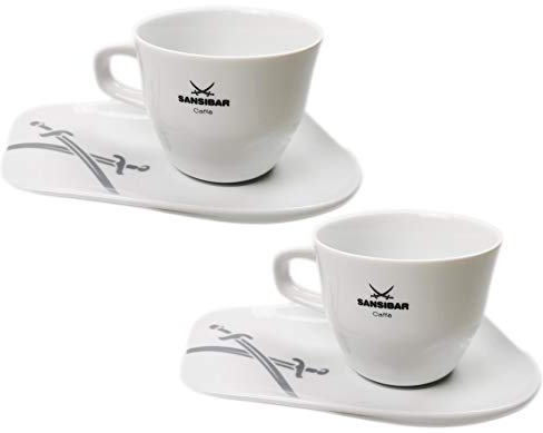 2-teilig Sansibar Kaffeetassen Set aus Porzellan, dickwandig mit Untertassen, Café Caffè Kaffee Tassen (2er Set Kaffeetassen, 200 ml)
