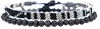 Made by Nami 2-Pack Surfararmband för Dam & Herr – 100% Vattentåliga & Handgjorda – Bohemiskt Tygarmband med Pärlor – Sommar Smycken (Svart & Lavasten)