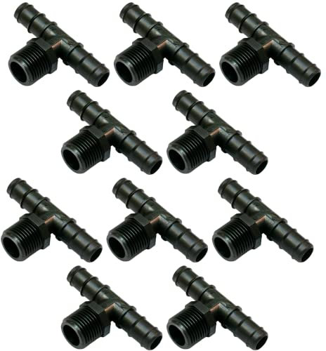 Raccordo a Tee Portagomma con Filetto, Connettore a 3 Vie per Tubi e Sistemi di Irrigazione a Goccia, Nero - Orto Facile (10, 20 mm x 3/4)