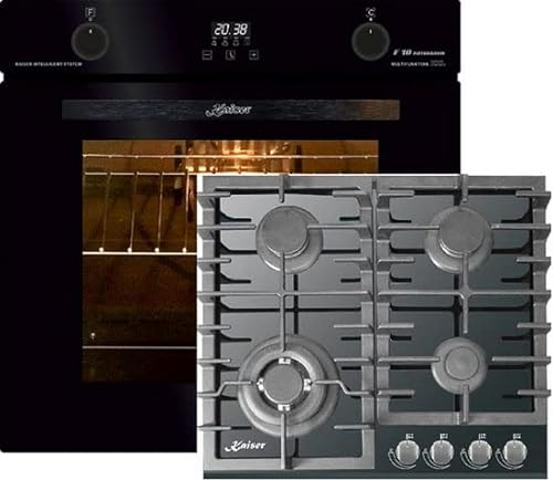Kaiser EH 6367+KCG 6383 Set de cuisinières à gaz électrique 79 l, auto-nettoyant, tournebroche, four encastrable + 60 cm, plaque de cuisson encastrée, gaz naturel, propane