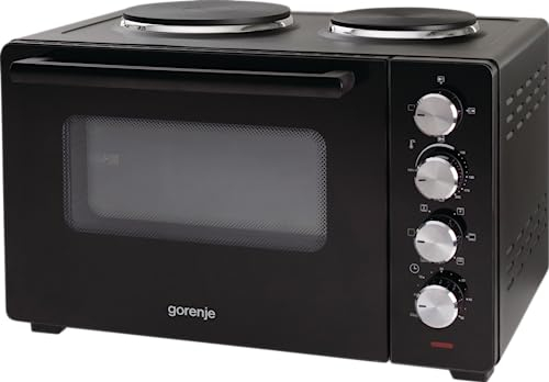 Gorenje OM30GBX - Minihorno con dos placas de cocción, color negro