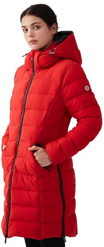 IKAZZ Women's Winter Warm Packable Long Lightweight Hooded Outwear Pockets Puffer Coat Parka Jacket, Red XS