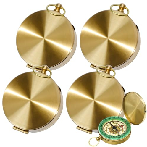 Vegena 4 Stück Kompass Outdoor, Taschenkompass, Compass Portable Wasserdicht Messing Kompass Mit Leuchtziffern Navigation Kompass Flip-Open Für Wandern, Camping Und Andere Outdoor Aktivitäten