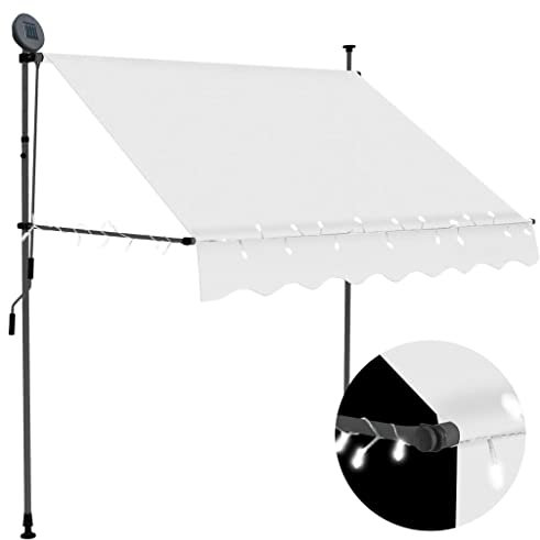 ShCuShan Tenda da Sole Retrattile Manuale con LED 100 cm Crema,Tenda da Sole per Esterno Avvolgibile,Tenda da Sole a Bracci Estensibili con Telaio in Alluminio, Tettuccio Resistente al Sole e Impermea