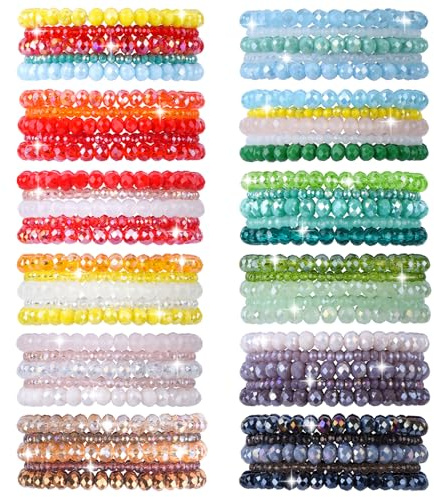 NCPLYGOU 60pcs Crystal Beaded Bracelet Bulk for Women Colorful Beaded Bracelet Boho Multi Layer Stacking Bracelets Stretchy Strand Shiny Crystal Bead Bracelets