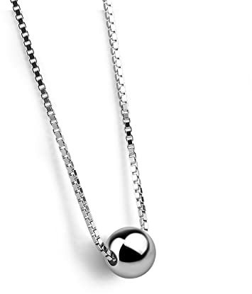 Dankadi Collier avec Pendentif Boule 5MM en 925 Argent Sterling pour Femme, 18 45CM Chaîne en Forme Boîte Pendentif Perle Ronde Plaqué Or Fermoir Homard Cadeau de Bijou pour Fête (Argent, 18)