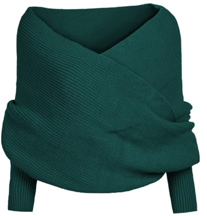 Icegrey tröja halsduk med ärmar mysig stickad sjal vinter varm v-hals virkad cape filt, Mörkgrön, one size