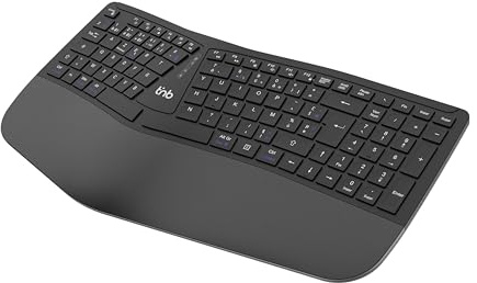 T'nB - Teclado ergonómico inalámbrico recargable Bluetooth, 12 teclas de acceso directo, 4 almohadillas ajustables, doble modo de conexión, color negro