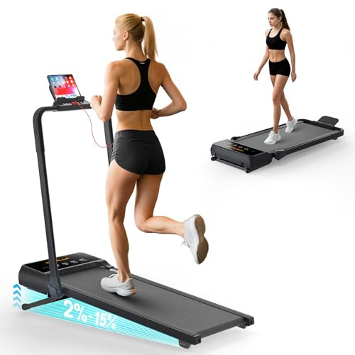 Tapis de Marche Pliable Inclinable - 3.5 CV Tapis de Course Motorise avec Poignées Télécommande Écran LED, Tapis Roulant Sportif Inclinable Automatique 12 Niveaux 136kg Max Charge pour Maison Bureau
