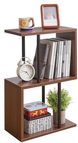 Aibiju Table D'appoint en Forme de S, Bout de Canapé à 3 Niveaux avec Étagères de Rangement Ouvertes, Table de Chevet pour Petit Espace, Salon, Chambre à Coucher, Noyer Clair YD-ST003LW