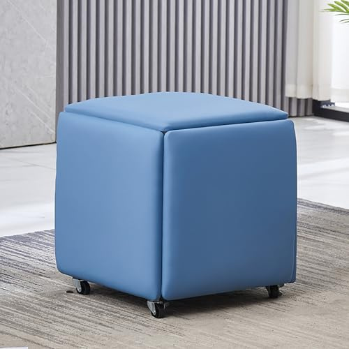 QYMYOZ Taburete otomano apilable 5 en 1 con Forma de Cubo, Asiento Giratorio de Piel sintética con Ruedas, reposapiés versátil y tocador para Sala de Estar y Comedor (35,5 x 35,