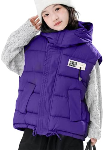 Flodxo Gilet d'hiver rembourré en duvet léger coupe-vent thermique décontracté pour l'école - Doudoune surdimensionnée épaisse - Violet - 9 à 10 ans
