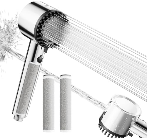 Cobbe Soffione Doccia con 3 Filtri Carbonio 2.0, Alta Pressione per Acqua Dura con Filtro a 20 Fasi, 4+1 Modalità di Getto con Potente Lavaggio Integrato per Rimuovere Cloro, Cromato