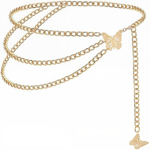 Cinturón de Cadena para Mujer, Cadena de Cintura Mariposa, Cinturón Mujer, Ajustable Cinturón de Cadena, Accesorios para Mujer, Vintage Ajustable Cadena de Cintura del Vientre para Vestidos, Jeans