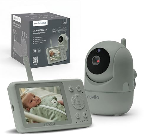Nuvita 3035 3,2 tum babymonitor – 360° pann och lutning HD-kamera, mörkerseende, 300 m räckvidd, dubbelriktat ljud, VOX, temperatursensor