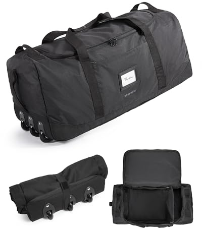 BAGSMART 83L Foldable Holdall Bag with Wheels, Men's Large Travel Duffle | Weekend, Overnight, Sports Gym, Camping, Hold Luggage, Hand Carry, Rolling, Two-person Lift, Black