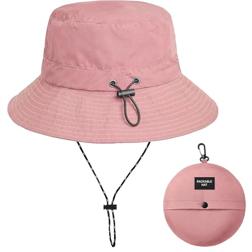 Zilaro Bucket Hat Women & Men, Waterproof Foldable Sun Hat with UV Protection, Men's Women's Bucket Hats with Adjustable String, Ladies Summer Funny Hats for Fishing Beach Hiking Festival (Pink)