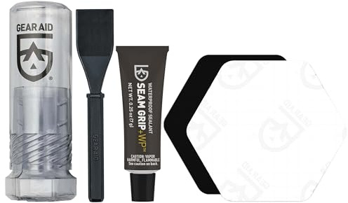 GEAR AID Seam Grip WP Repair Kit – Waterproof 0.25 oz Adhesive with Two Tenacious Tape Hex Patches (2.5 x 2.8, Black and Clear) for Fixing Holes, Tears, and Seams on Tents, Jackets, and Outdoor Gear