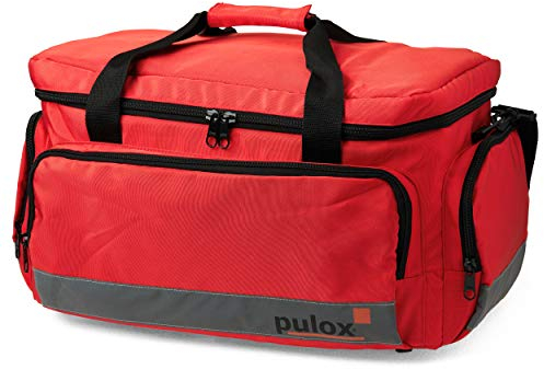 PULOX Erste-Hilfe Notfalltasche ohne Inhalt - Große, professionelle Sanitätstasche für Rettungsdienst und medizinisches Personal in Rot/Leer