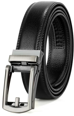 JASGOOD Men's Genuine Leather Ratchet Belt Cowhide Belt with Open Buckle, 33/35mm Wide，Black M
