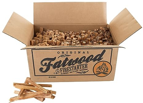 Fatwood Fire Starter Sticks 25lb Box - Indoor or Outdoor All Natural Pine Fire Starters for Campfires, Fireplace, Firepit, Wood Stove, or BBQ Grill - Kindling Wood Firewood Lighter by Pure Garden