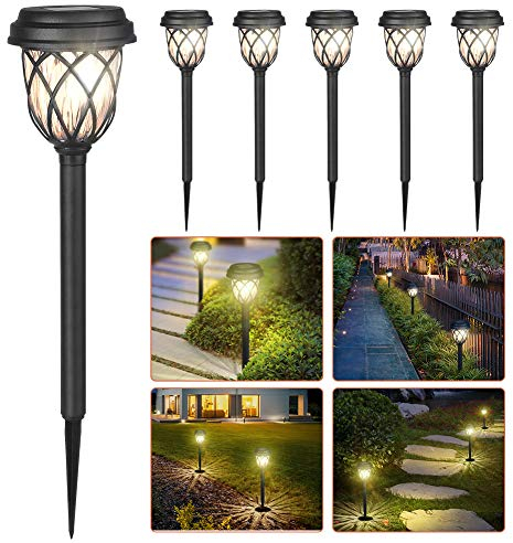 Baifmey Solar Garden Path Lights - Double Waterproof Torch With Unique Glow Effect for Dusk-Dawn Outdoor Landscape Decoration in Garden, Pathway, Driveway (6 Pack)