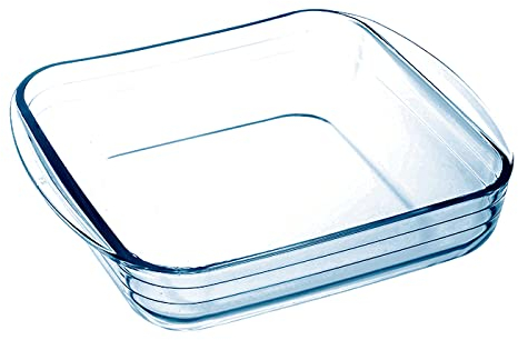 Tradineur - Fuente para horno cuadrado - Fabricado en Vidrio - Apto para horno, microondas, congelador y lavavajillas - 1,6 Litros - 5 x 25 x 22 cm