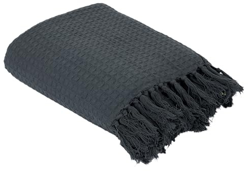 Jete de Canape Gaufre Gris Anthracite 170X250cm Deco Textile d'interieur Plaid et Jete de Lit