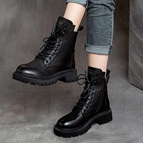 ZXCN 2021 Automne Plate-Forme Noire Femmes Bottines Bottines Fashion Confortable Boucle à Lacets Bottes d'hiver pour Femmes en Cuir